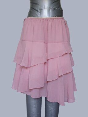 Pink Ruffle Tiered Pull-On Chiffon Skirt Elastic Waist Petite XS Estimated